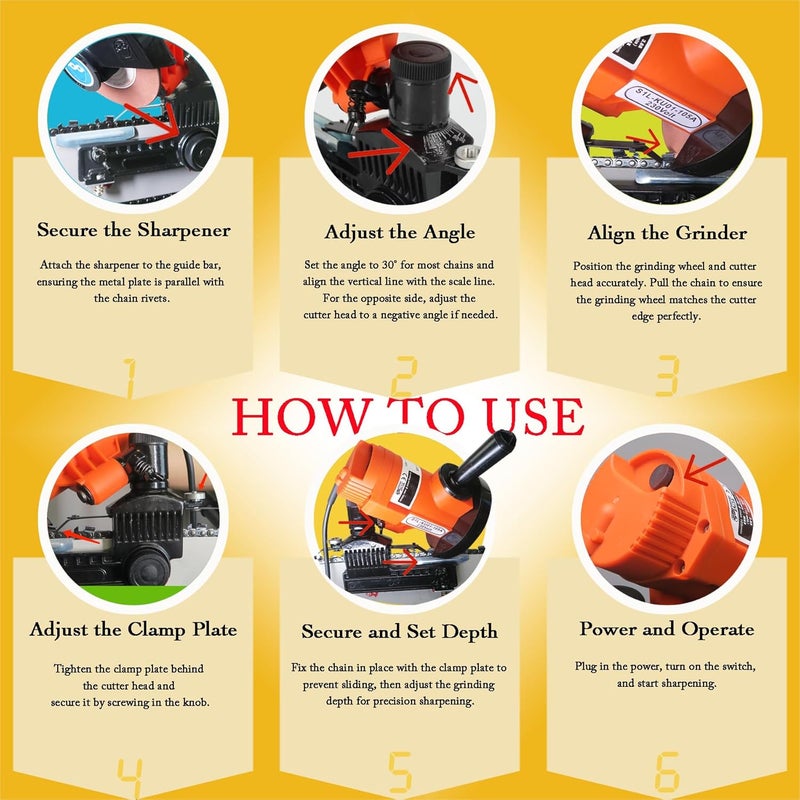 KonKell Clamp-On Electric Chainsaw Chain Sharpener, Portable Chain Grinding Tool, Electric Chainsaw Sharpener Jig Kit, 110v - Image 5